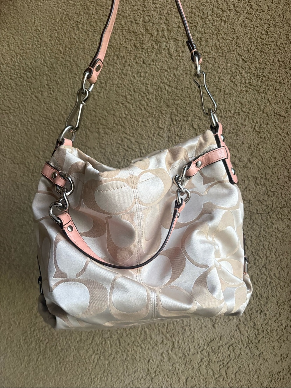 Coach Pink & Cream Signature Shoulder Bag